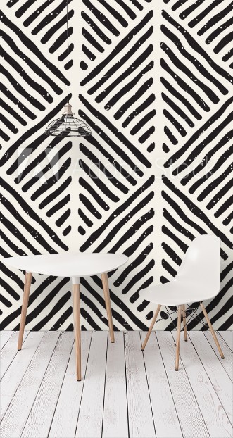 Picture of Seamless geometric doodle lines pattern in black and white Adstract hand drawn retro texture